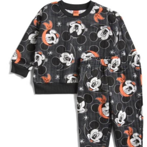 NWT Disney Mickey Halloween Black Fleece Cotton Top & Pants Set Glow in the Dark - Picture 1 of 7